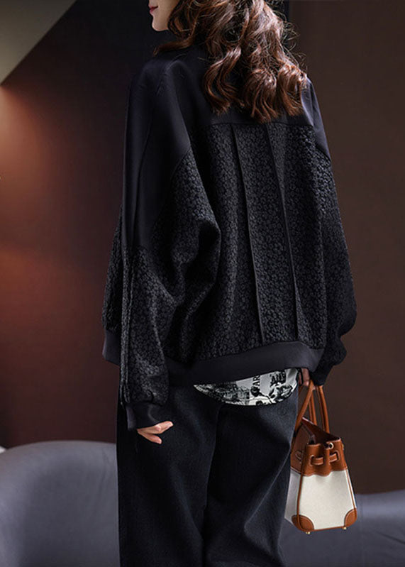 Drune | Schwarze Reißverschluss-Patchwork-Knopfmantel