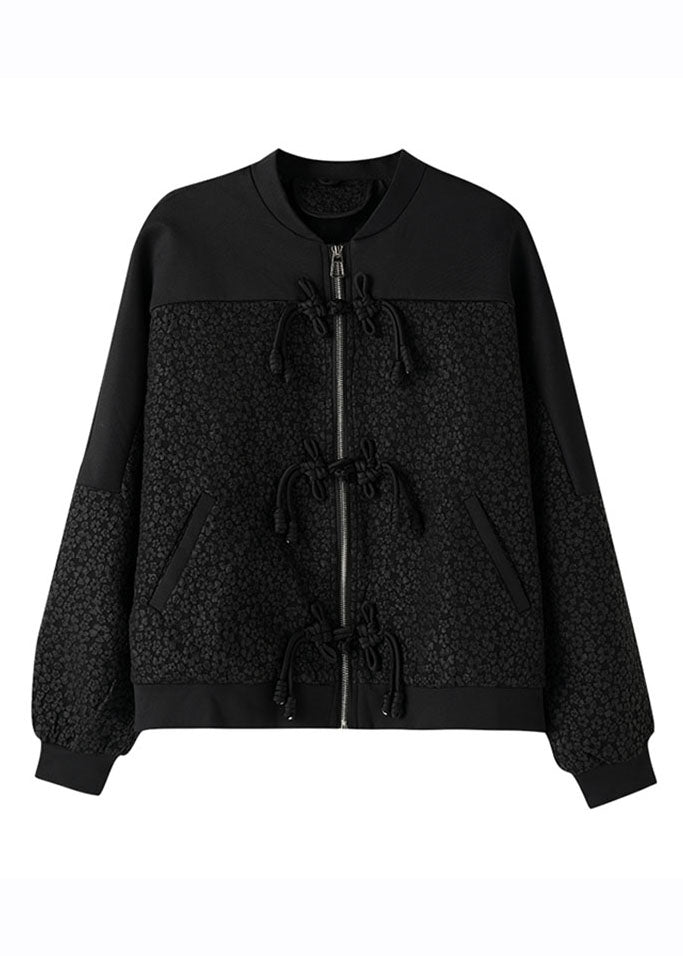 Drune | Schwarze Reißverschluss-Patchwork-Knopfmantel