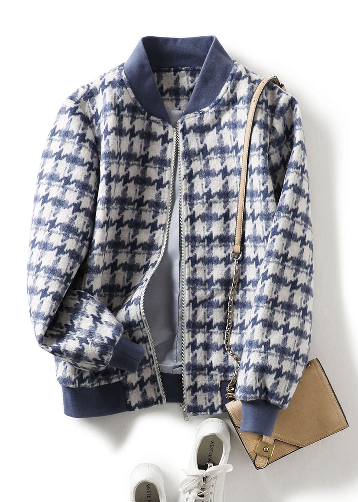 Drune | Blaue Zip-Up Karierte Wolljacken