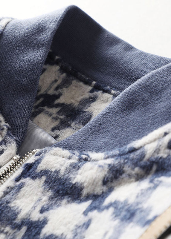 Drune | Blaue Zip-Up Karierte Wolljacken