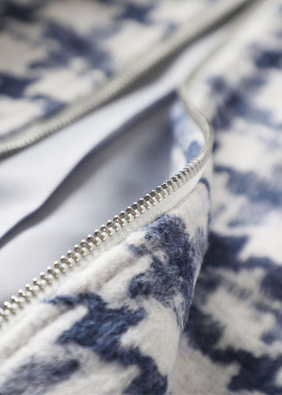 Drune | Blaue Zip-Up Karierte Wolljacken
