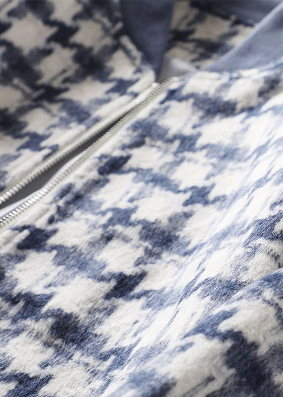Drune | Blaue Zip-Up Karierte Wolljacken