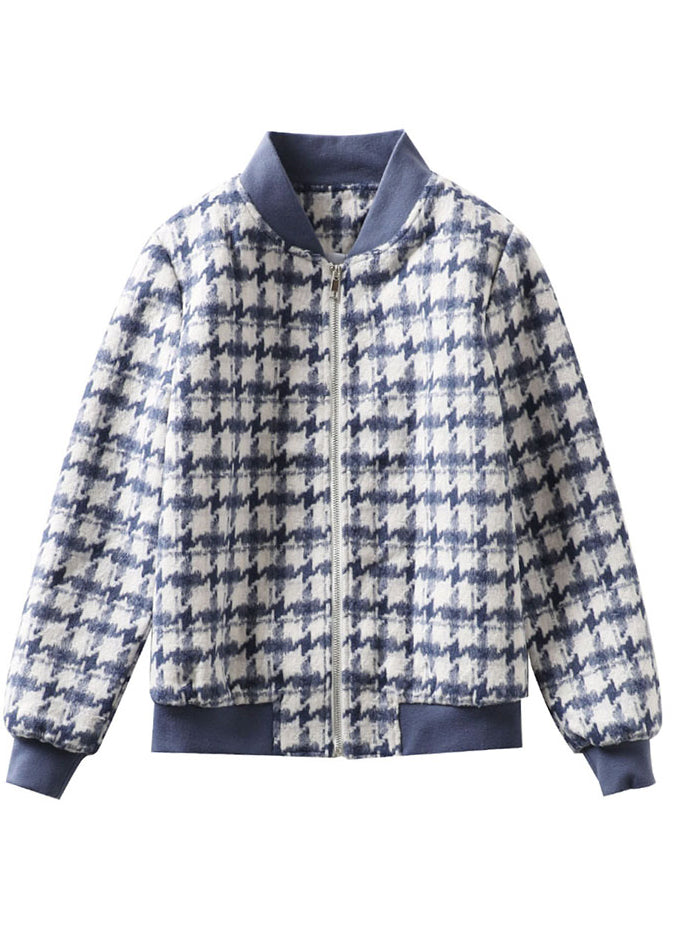Drune | Blaue Zip-Up Karierte Wolljacken