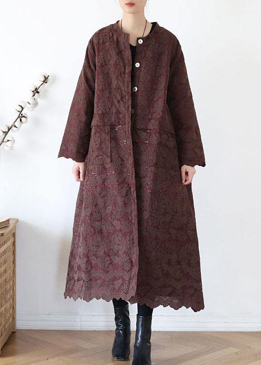Drune | Schokoladen Retro Jacquard Taschen Mäntel Lange Ärmel
