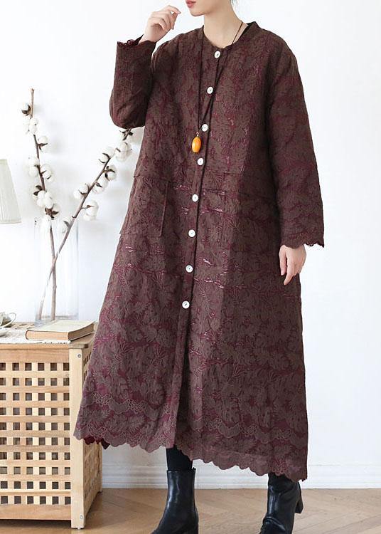 Drune | Schokoladen Retro Jacquard Taschen Mäntel Lange Ärmel