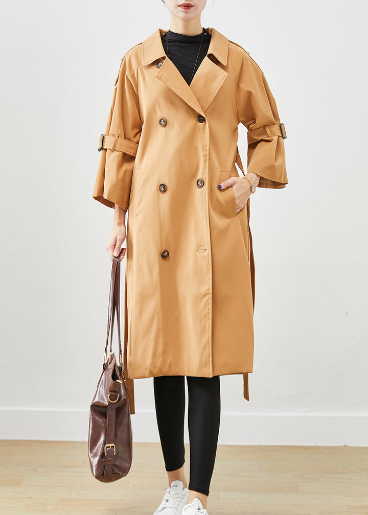 Drune | Khaki Notched Doppelreihige Slim Fit Baumwoll-Trenchcoats