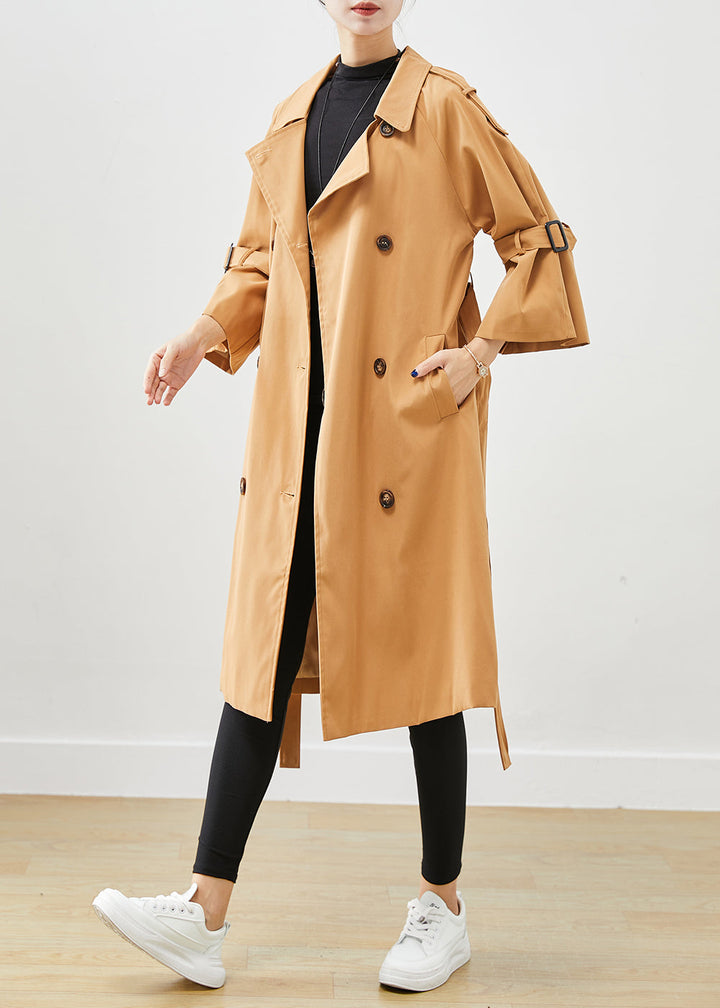 Drune | Khaki Notched Doppelreihige Slim Fit Baumwoll-Trenchcoats