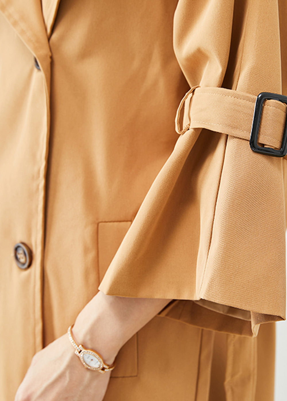 Drune | Khaki Notched Doppelreihige Slim Fit Baumwoll-Trenchcoats