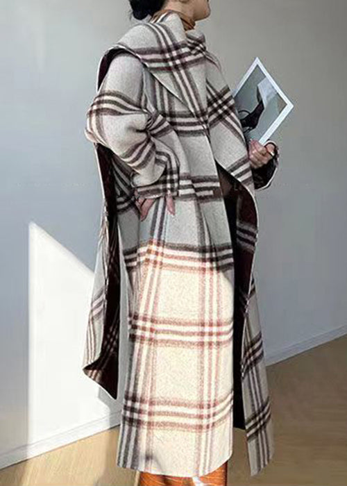 Drune | Karierte Krawatte Taille Patchwork Tragen Von Beiden Seiten Wollmäntel