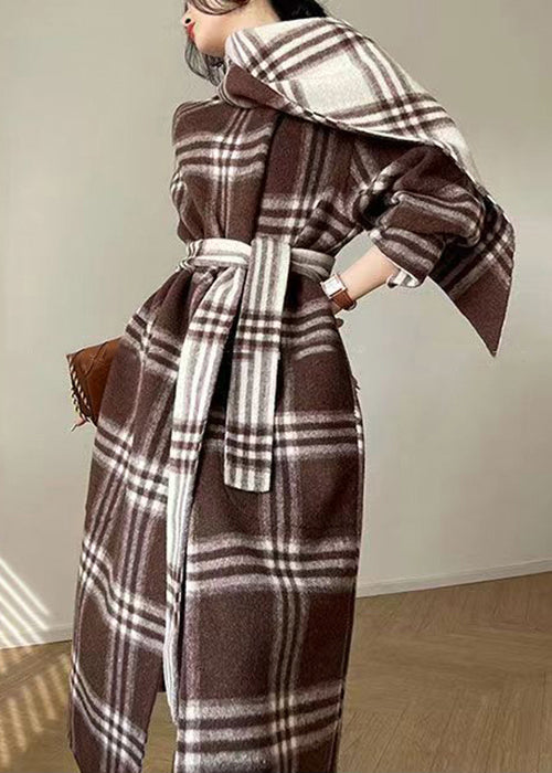 Drune | Karierte Krawatte Taille Patchwork Tragen Von Beiden Seiten Wollmäntel