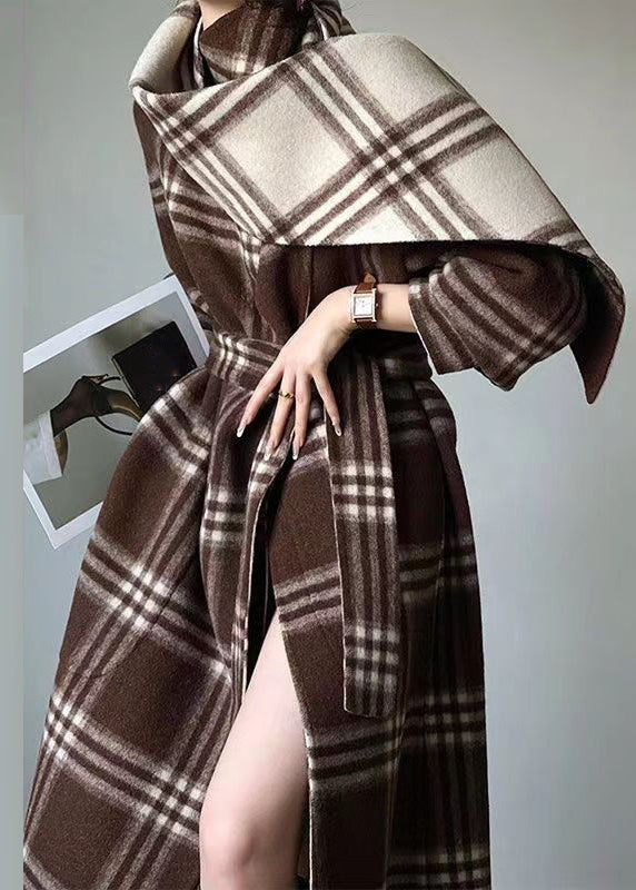 Drune | Karierte Krawatte Taille Patchwork Tragen Von Beiden Seiten Wollmäntel