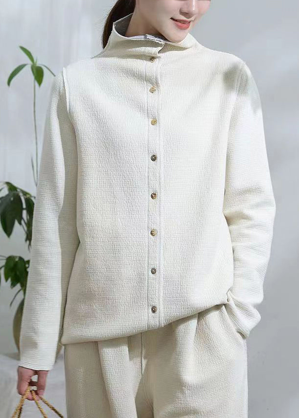 Drune | Weiße Stehkragenknopf Patchwork Baumwollmäntel
