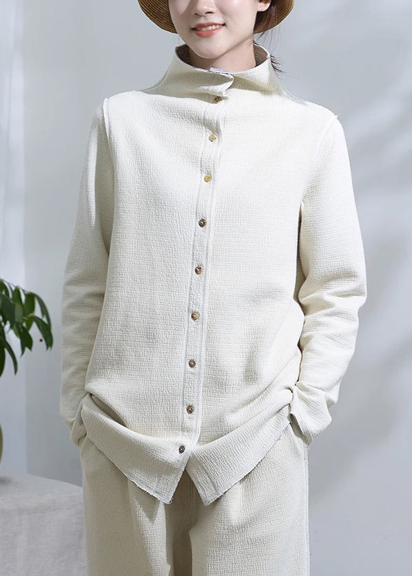 Drune | Weiße Stehkragenknopf Patchwork Baumwollmäntel