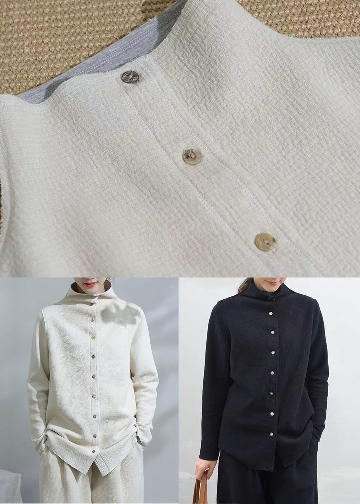 Drune | Weiße Stehkragenknopf Patchwork Baumwollmäntel