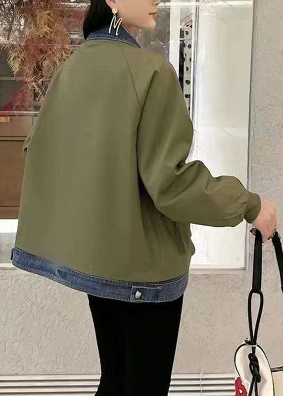 Drune | Weinrot Peter Pan Kragen Reißverschluss Denim Patchwork Taschen Mäntel
