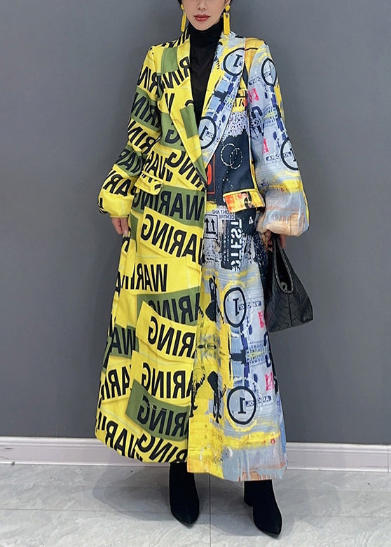 Drune | Gelb Der Presse Stil Druck Taschen Patchwork Baumwolle Mäntel