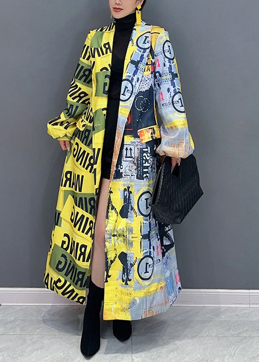 Drune | Gelb Der Presse Stil Druck Taschen Patchwork Baumwolle Mäntel