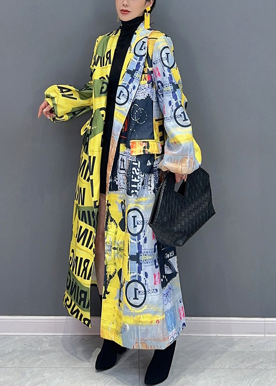 Drune | Gelb Der Presse Stil Druck Taschen Patchwork Baumwolle Mäntel