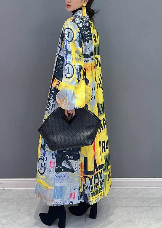 Drune | Gelb Der Presse Stil Druck Taschen Patchwork Baumwolle Mäntel