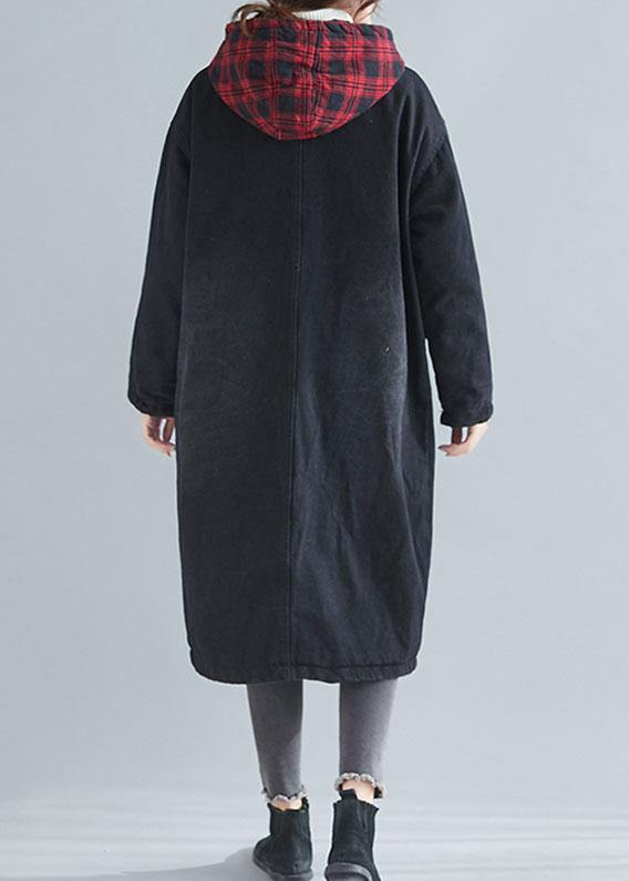 Drune | denim schwarz feine lässige Mäntel Damen Inspiration Kapuzen-Patchwork-Outwears
