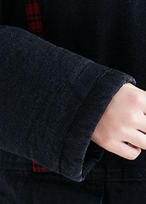 Drune | denim schwarz feine lässige Mäntel Damen Inspiration Kapuzen-Patchwork-Outwears