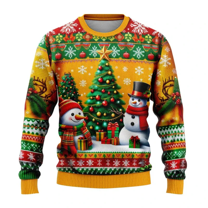 Drune | Weihnachts-Pullover - Unisex 3D Schneemann & Weihnachtsmann Design mit bequemem Schnitt