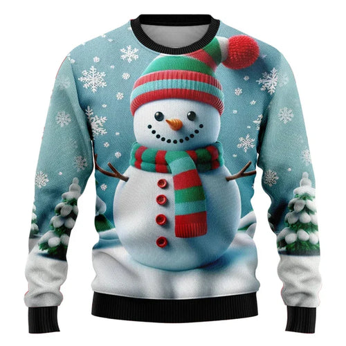 Drune | Weihnachts-Pullover - Unisex 3D Schneemann & Weihnachtsmann Design mit bequemem Schnitt