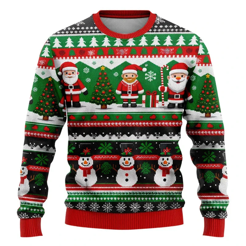Drune | Weihnachts-Pullover - Unisex 3D Schneemann & Weihnachtsmann Design mit bequemem Schnitt