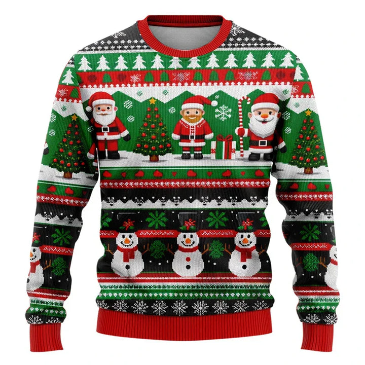 Drune | Weihnachts-Pullover - Unisex 3D Schneemann & Weihnachtsmann Design mit bequemem Schnitt
