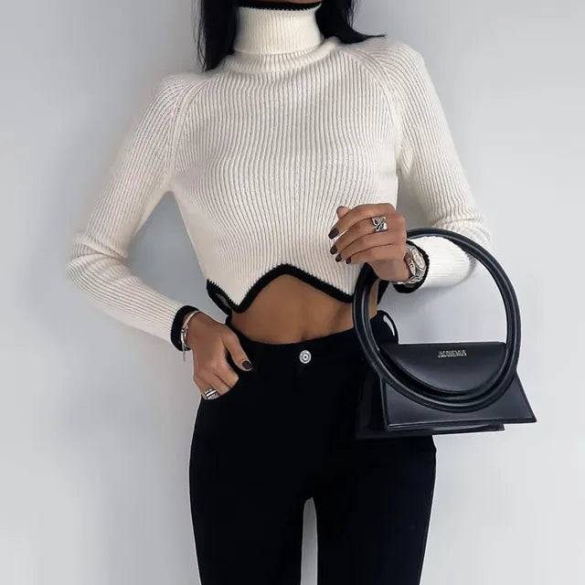 Drune | Geripptes Rollkragen-Crop-Top