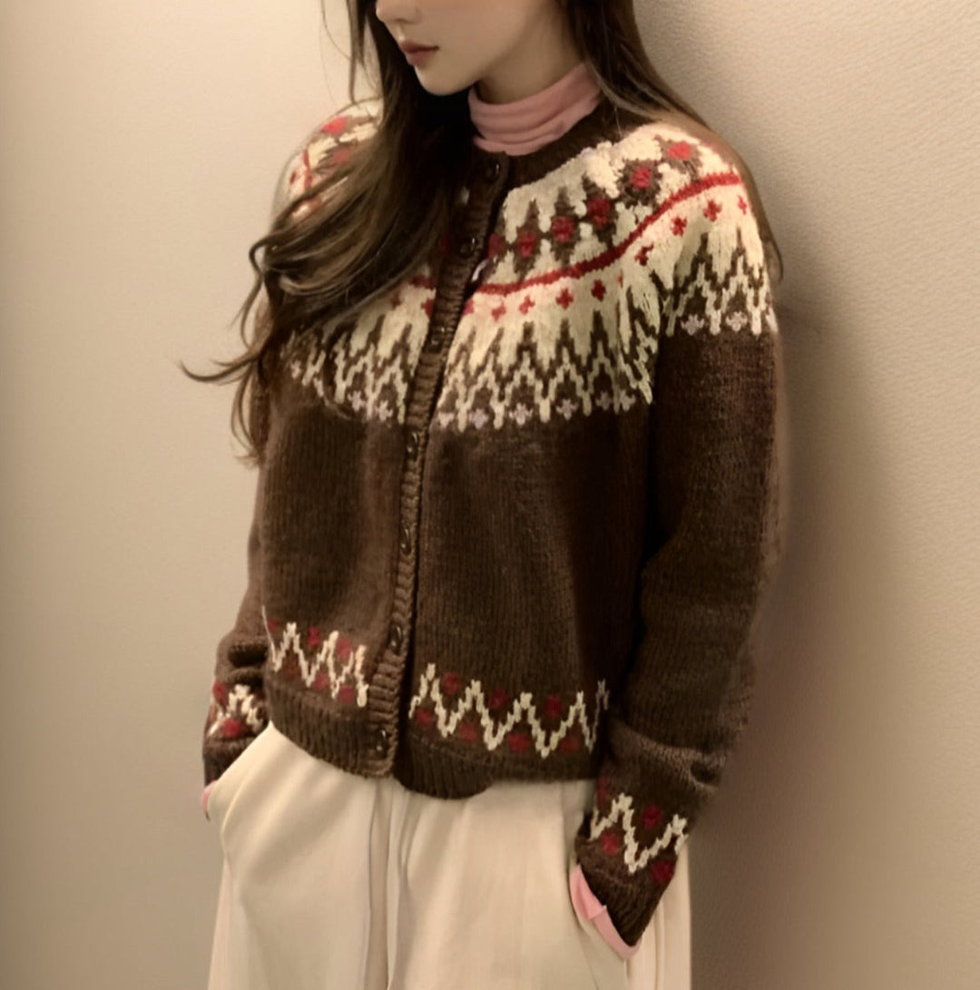 Drune | StrickStrickjacke Fair Isle Muster Lange Ärmel Knopfleiste Weich Und Bequem