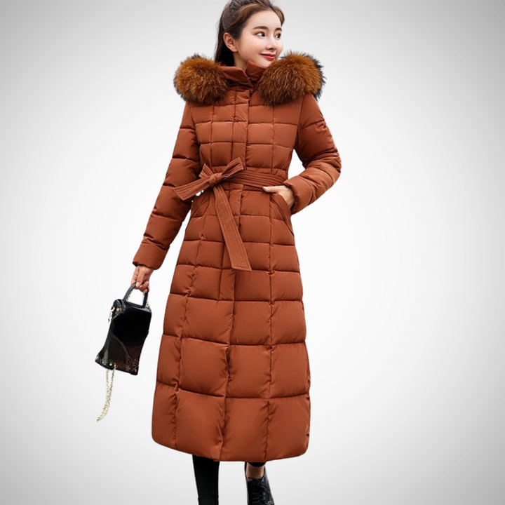 Drune | Lange Gürtel Winter Puffer Mantel Für Frauen