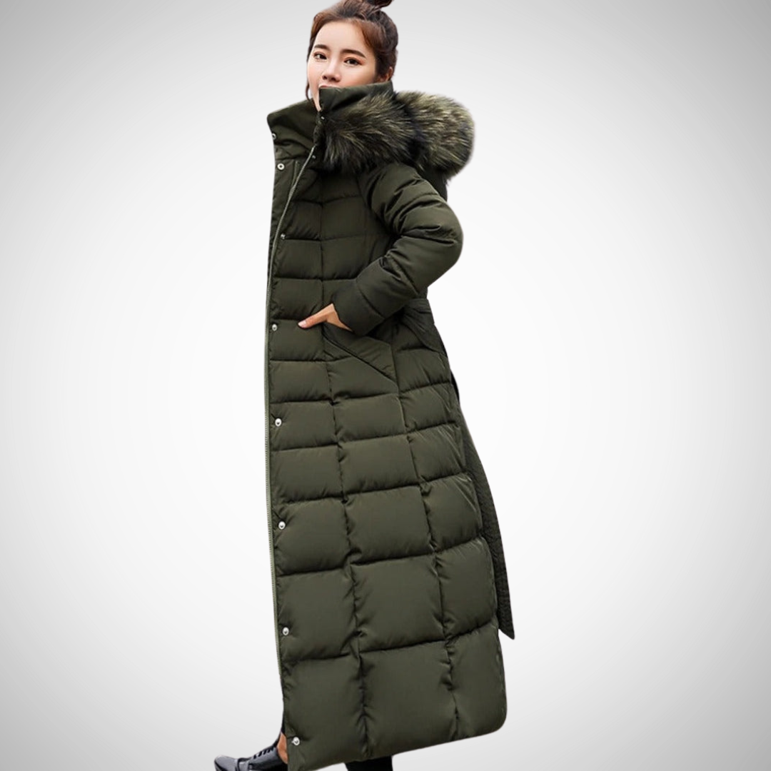 Drune | Lange Gürtel Winter Puffer Mantel Für Frauen