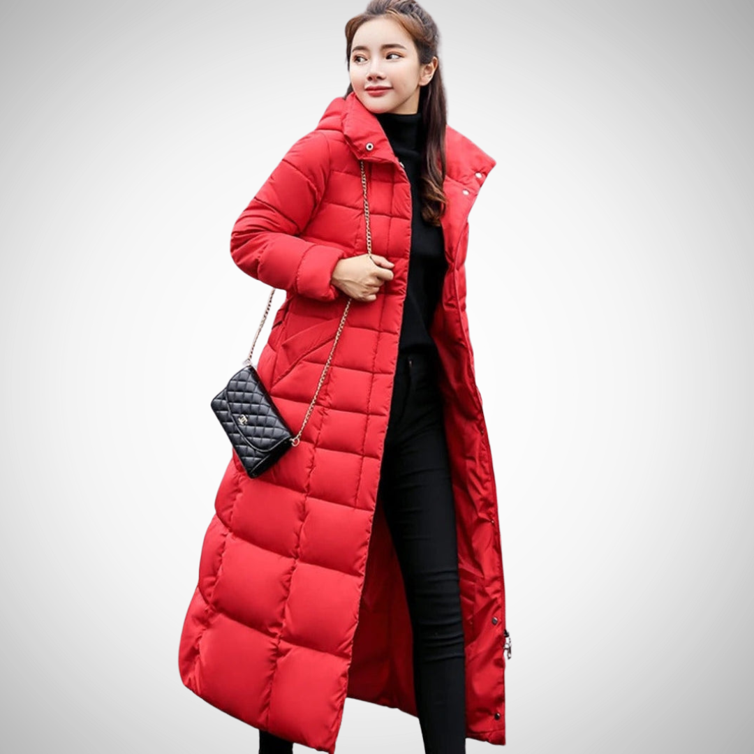 Drune | Lange Gürtel Winter Puffer Mantel Für Frauen