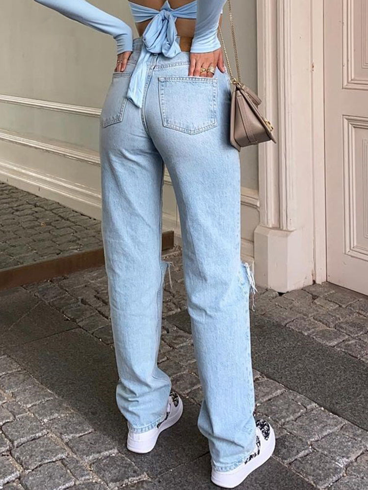 Drune Damen Jeanshose Mit Lockerer Passform Zerrissen Weites Bein Hohe Taille Lassige Baggy Jean