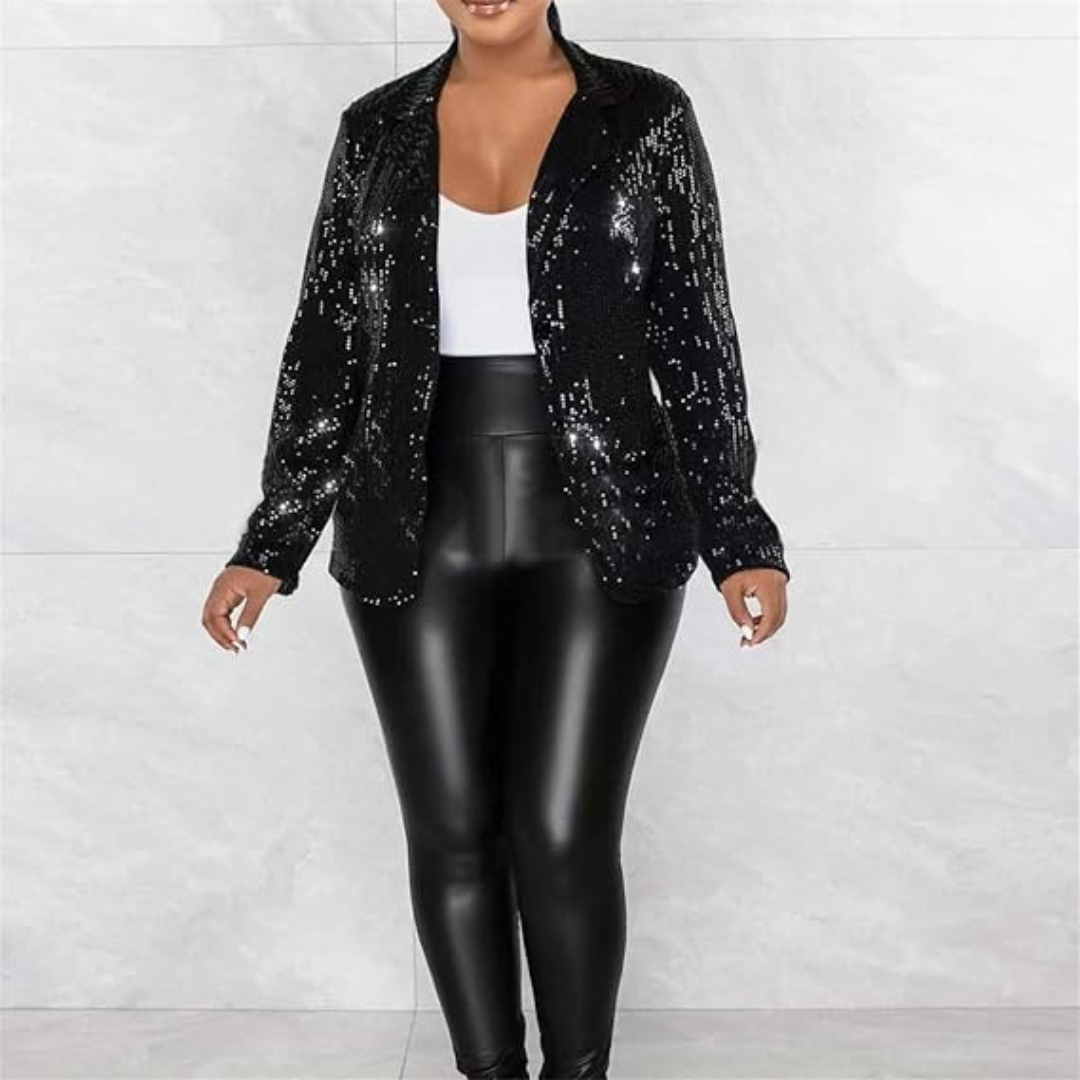 Drune | Damen Glänzender Party Blazer Mantel Pailletten