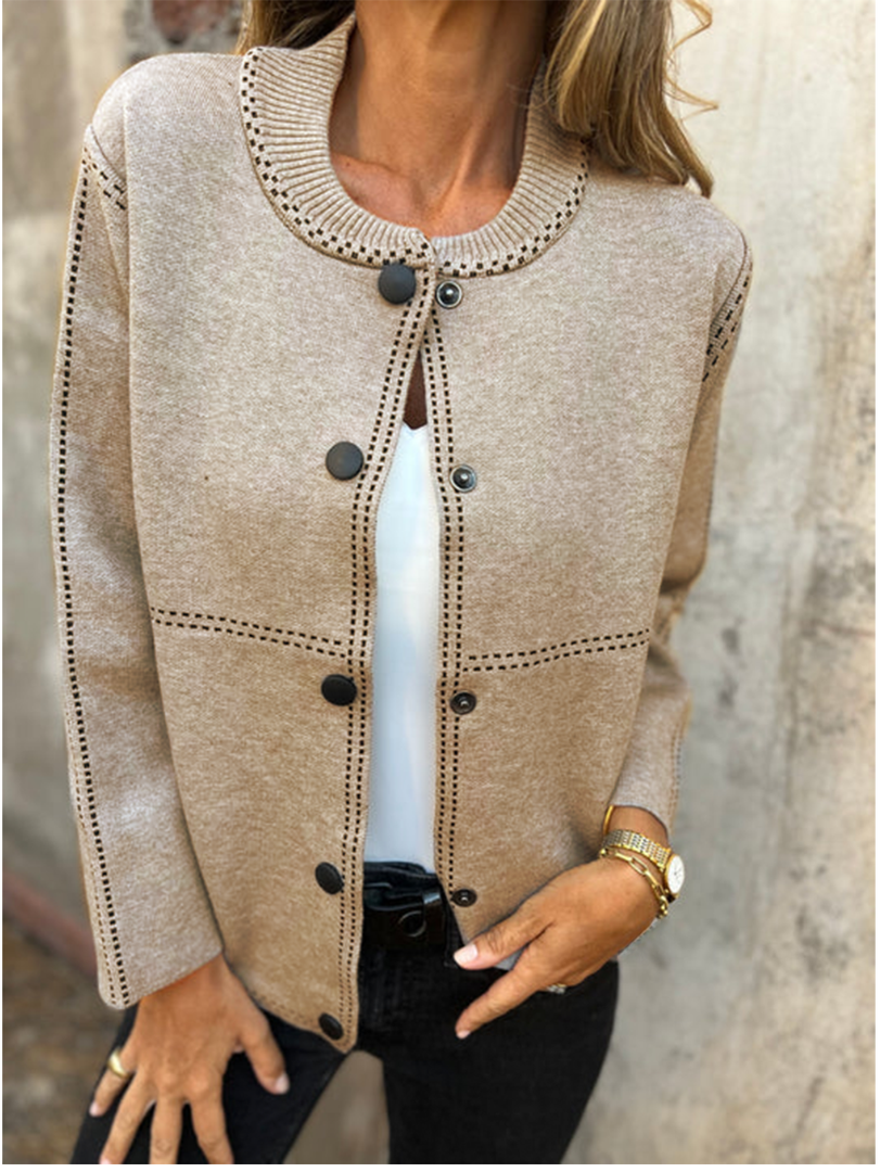 Drune | Kurze Jacke mit Kontrastnähten Rundhals Strukturiert und Elegant