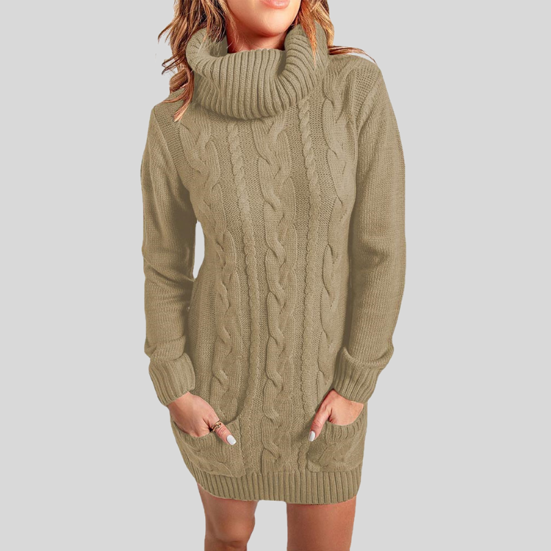 Drune | Strickpullover Rollkragen Zopfstrick Lockere Passform Langarm