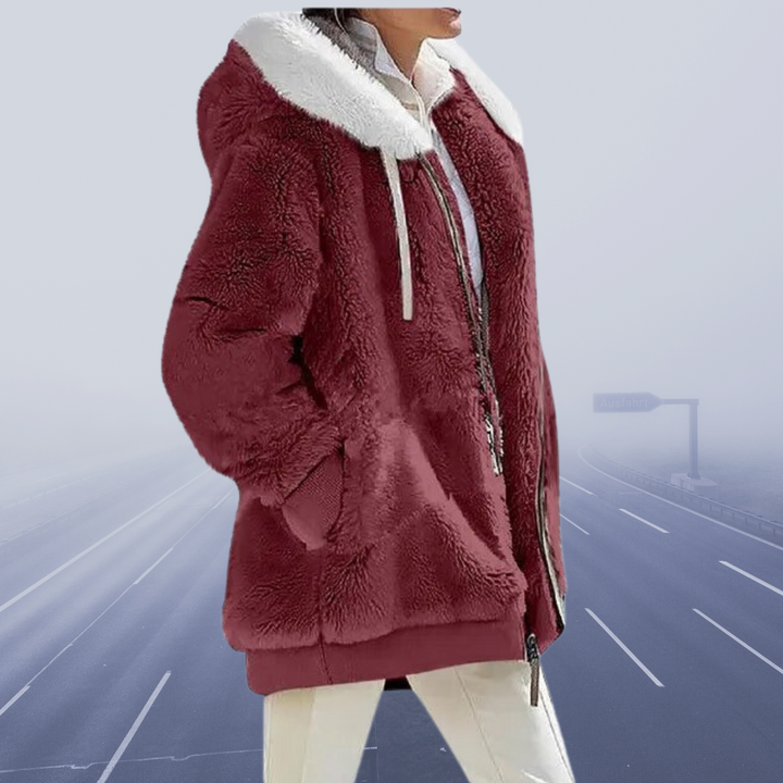 Drune | Kunstpelzjacke Kapuze Mit Kontrastfutter Reißverschluss Wärme Und Komfort