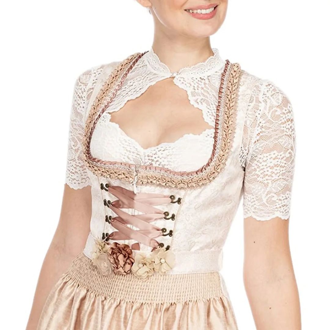 Drune | Dirndlbluse mit Spitzenmuster und Verführerischem Ausschnitt für Oktoberfest