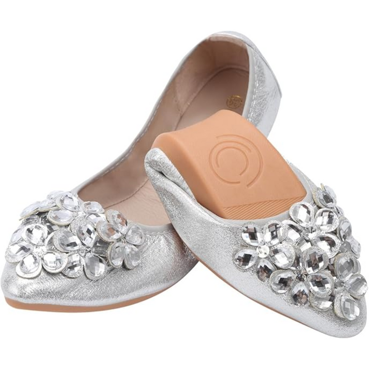 Funkelnde Strass Ballerina Flache Schuhe - Yelena Drune