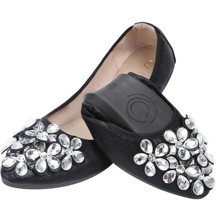 Funkelnde Strass Ballerina Flache Schuhe - Yelena Drune