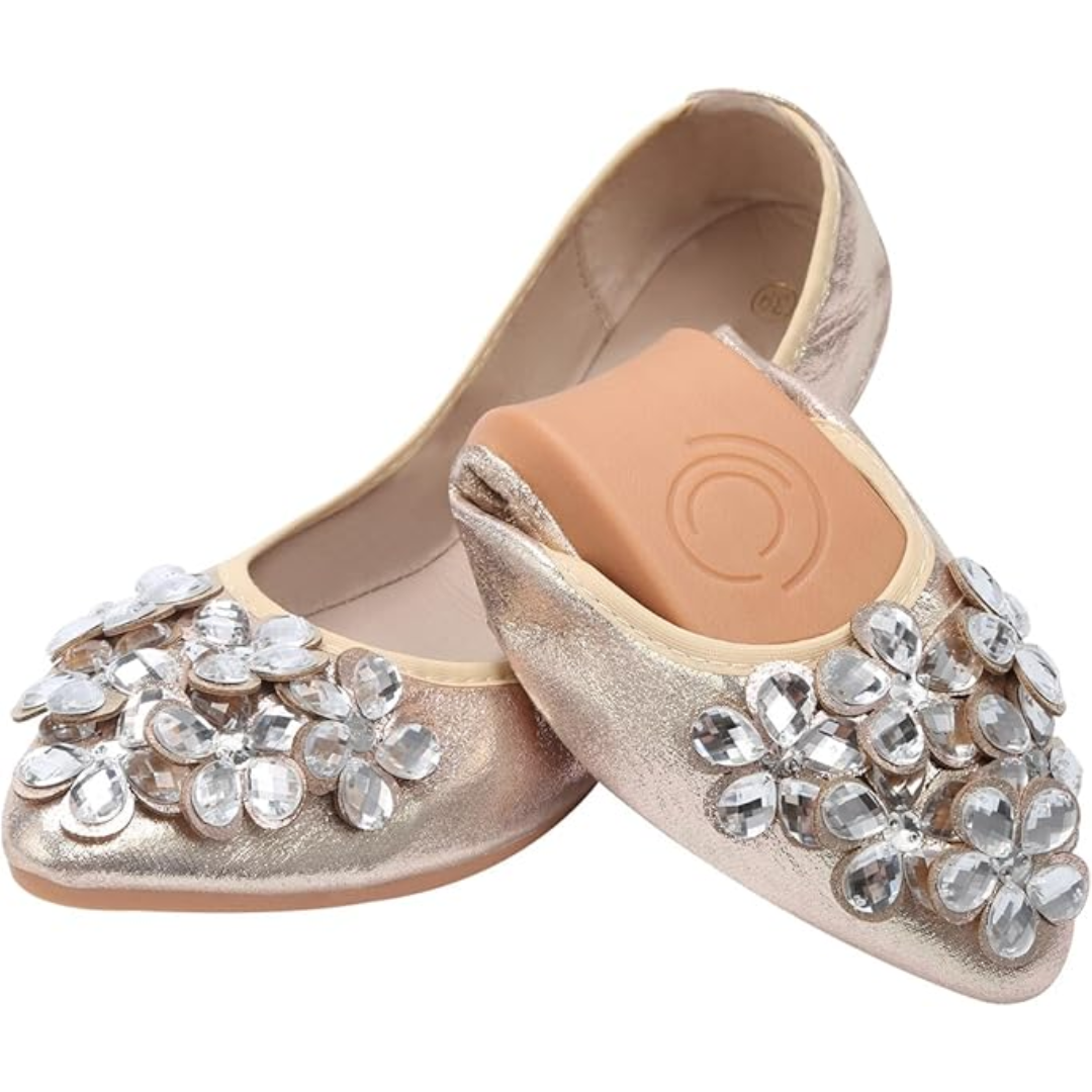 Funkelnde Strass Ballerina Flache Schuhe - Yelena Drune