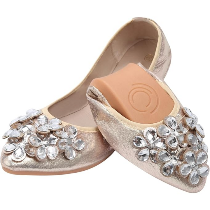 Funkelnde Strass Ballerina Flache Schuhe - Yelena Drune