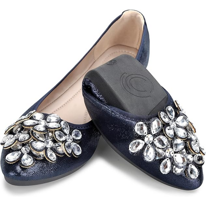 Funkelnde Strass Ballerina Flache Schuhe - Yelena Drune