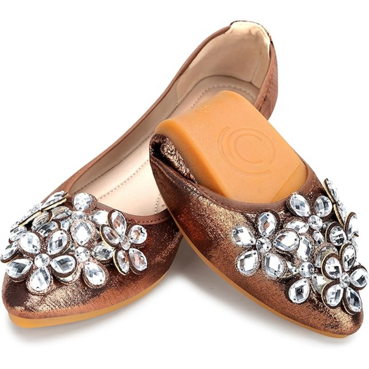 Funkelnde Strass Ballerina Flache Schuhe - Yelena Drune