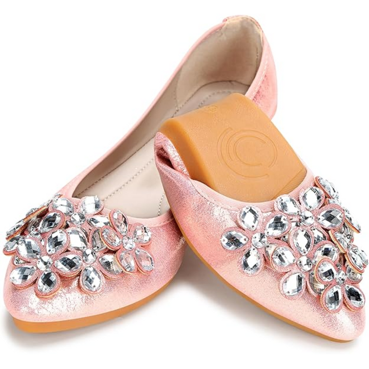 Funkelnde Strass Ballerina Flache Schuhe - Yelena Drune
