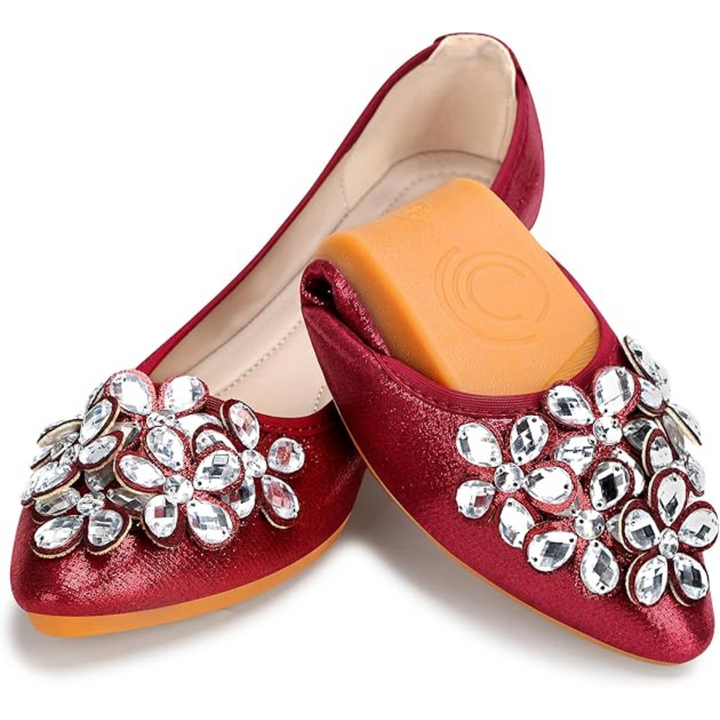 Funkelnde Strass Ballerina Flache Schuhe - Yelena Drune