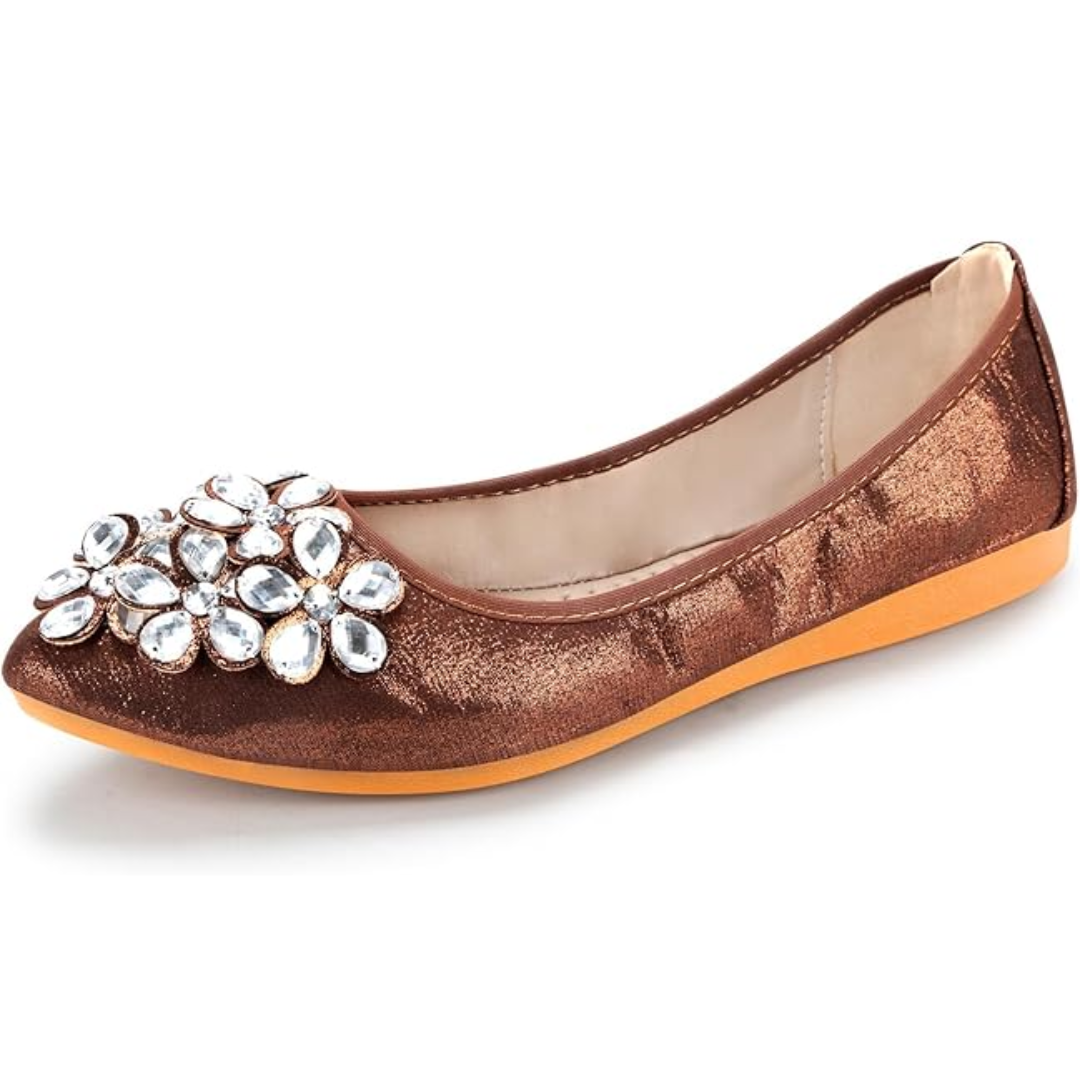 Funkelnde Strass Ballerina Flache Schuhe - Yelena Drune