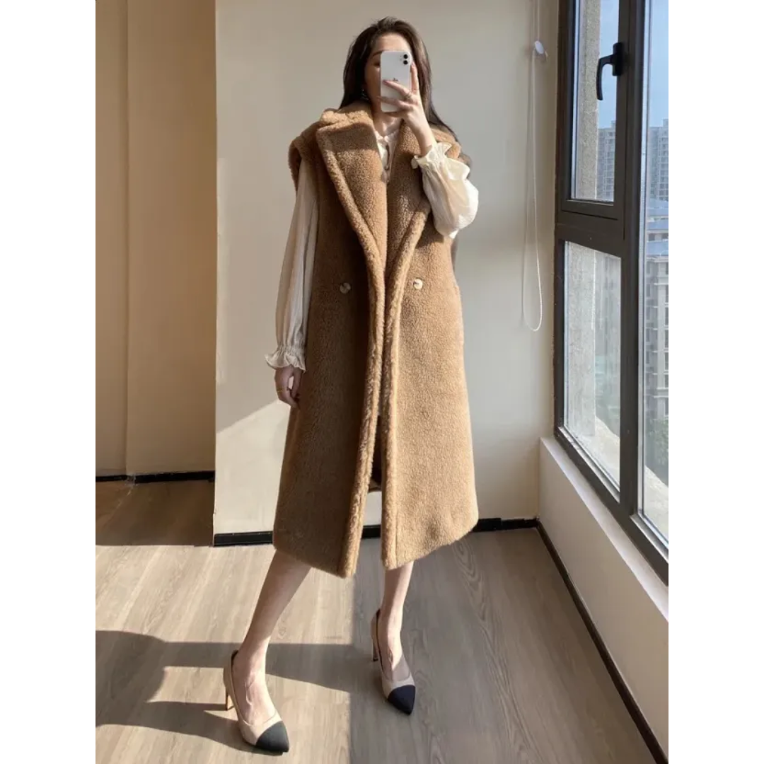 Drune | Damen Winter Teddy Mantel Ärmellos